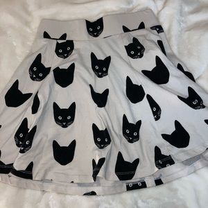 Cat print zip up skater skirt